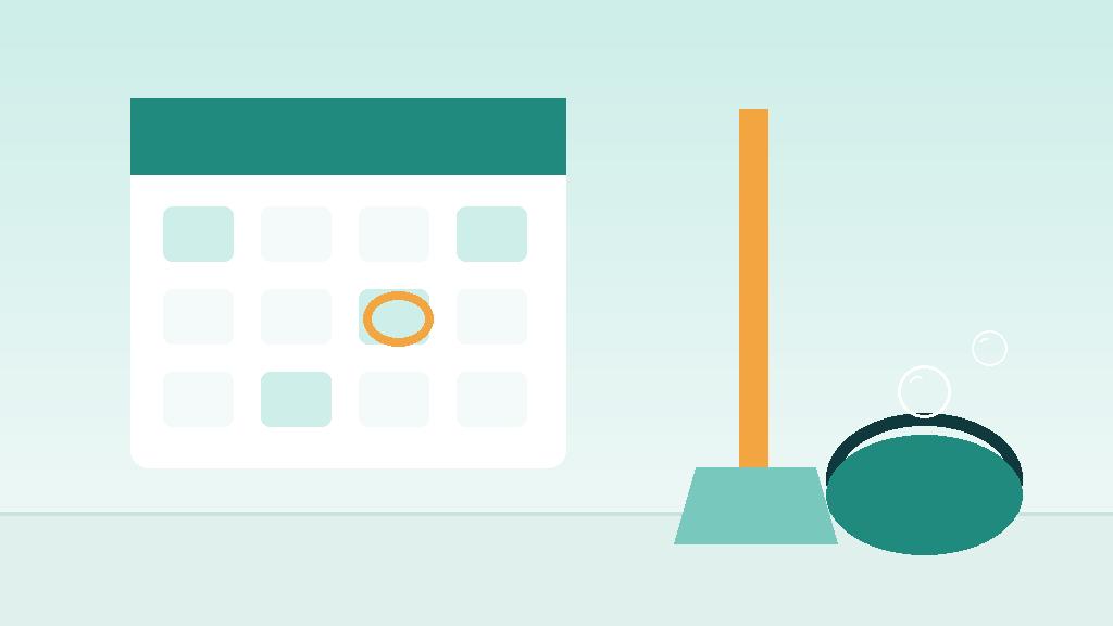 Cleaning calendar beside a mop and bucket