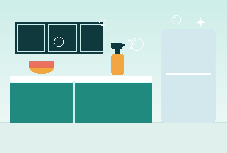 Kitchen surfaces being degreased during a deep clean