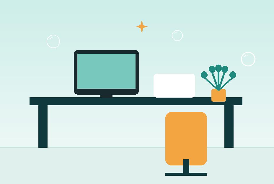 Clean modern office desk with monitor and chair